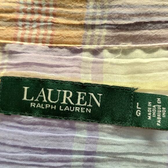 Lauren Ralph Lauren Size L Pastel Gauzy Semi-Sheer Button Up Long Sleeve Shirt - Picture 7 of 8